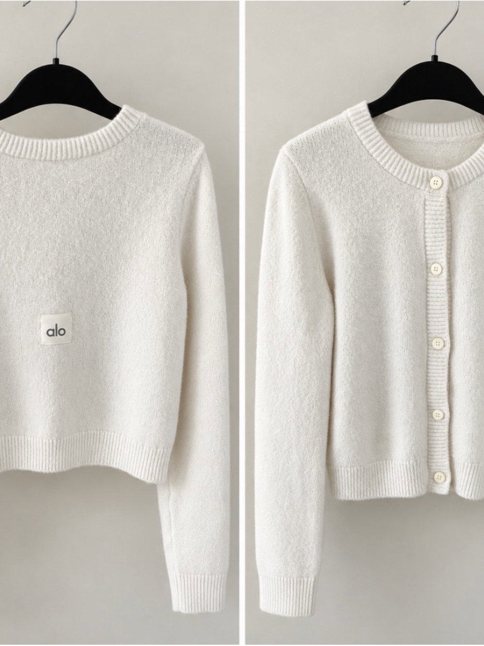 ALO Yoga Cream Button-Front & Pullover Knit Set